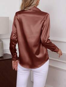 2026新款优雅纯色长袖衬衫，经典职业装女式衬衫 - 巧克力棕 - 查看 2