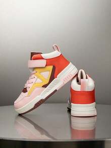 زوج من أحذية رياضية عالية الكاحل للأطفال، جلد PU، أحذية كاجوال للداخل/الخارج، سهلة الارتداء، مانعة للانزلاق، قابلة للتنفس، مريحة، تصميم بتصميم ملون موحد للجنسين - بطيخ وردي اللون - مشاهدة 1