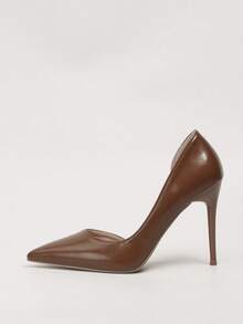 复古欧美性感夜店细高跟鞋，女士超高跟尖头镂空高跟鞋 - 棕色 - 查看 2