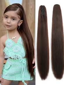 Synthetic Long Straight Ponytails Extension Hair Claw Clip On Ponytail Hair Extension For Kids Pony Tail Hairpiece Style 1pc