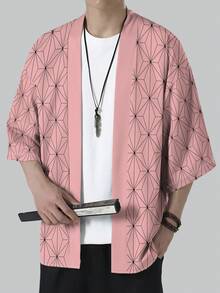 Men's Chinese Style Geometric Print Loose Casual Kimono Cardigan