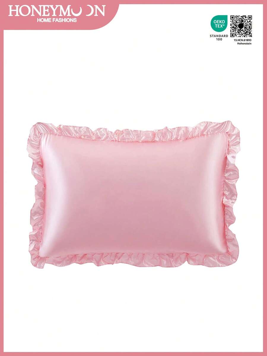 1件缎面蕾丝枕套，丝滑触感，呵护秀发和肌肤，奢华丝滑，超柔软透气，无填充物，可机洗，适用于家庭寝具和学生宿舍，通过Oeko-Tex认证 - 粉色 - 查看 1