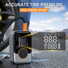 迷你無線充氣幫浦 便攜式汽車智能充氣幫浦 150PSI 汽車輪胎充氣機 附數位壓力表與緊急照明燈 1500mAh 自行車幫浦（注意：Model B 僅電池供電，推薦 Model D） - 銀色 - 查看 5