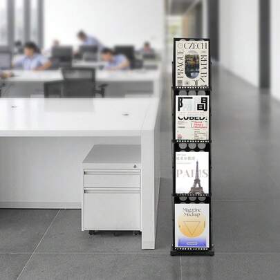 WUPYI Expositor plegable de 4 niveles para folletos, revistero de hierro, estantería de oficina, soporte para catálogos y literatura para oficinas y ferias comerciales, estantería escalonada, artículos para el hogar, decoración del hogar