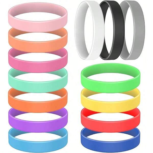 14 Pcs Rubber Bracelets, Silicone Bracelet Men Rubber Wristbands, 14 Color Mixed