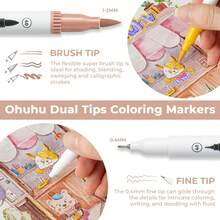 Ohuhu Markers For Adult Coloring Books No Bleeding 120 Colors Coloring Markers Water-Based Dual Tips Fineliner & Brush Drawing Pens Art Pens For Adults Sketch Journal - Maui - White - 120 色 - 查看 2