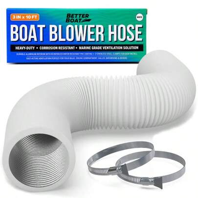 Boat Blower Hose, 3 Inch Marine Exhaust Hose, 10 Ft Flexible PVC Duct For Bilge, Engine Compartment, Galley, Head, Or Dryer Vent, Black