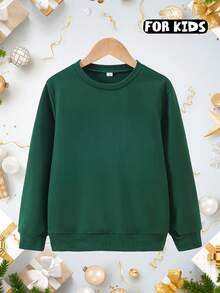 Áo len dài tay dày dặn kiểu Ý mới cho bé trai mùa thu/đông, thiết kế giản dị, chất liệu thoải mái và thân thiện với da, phù hợp cho mặc hàng ngày, đi học và các hoạt động ngoài trời vào mùa xuân/thu. - Màu xanh lá cây đậm - Xem 2