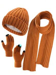 Winter Hat Long Scarf Touchscreen Gloves Set Thermal Lined Warm Knit Beanie For Wo Women Clothing Winter Valentines Gift - Three-piece Set (without Ball) - View 14