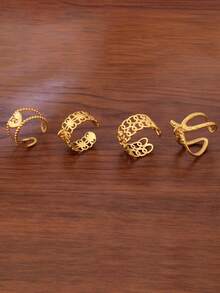 2 piezas/lote Anillos con forma de estrella de mar y corazón chapados en oro de 18K PVD, accesorios de acero inoxidable ajustables, base de anillo abierto geométrico de cadena ancha para hacer joyas DIY - Anillo DIY - Ver 3