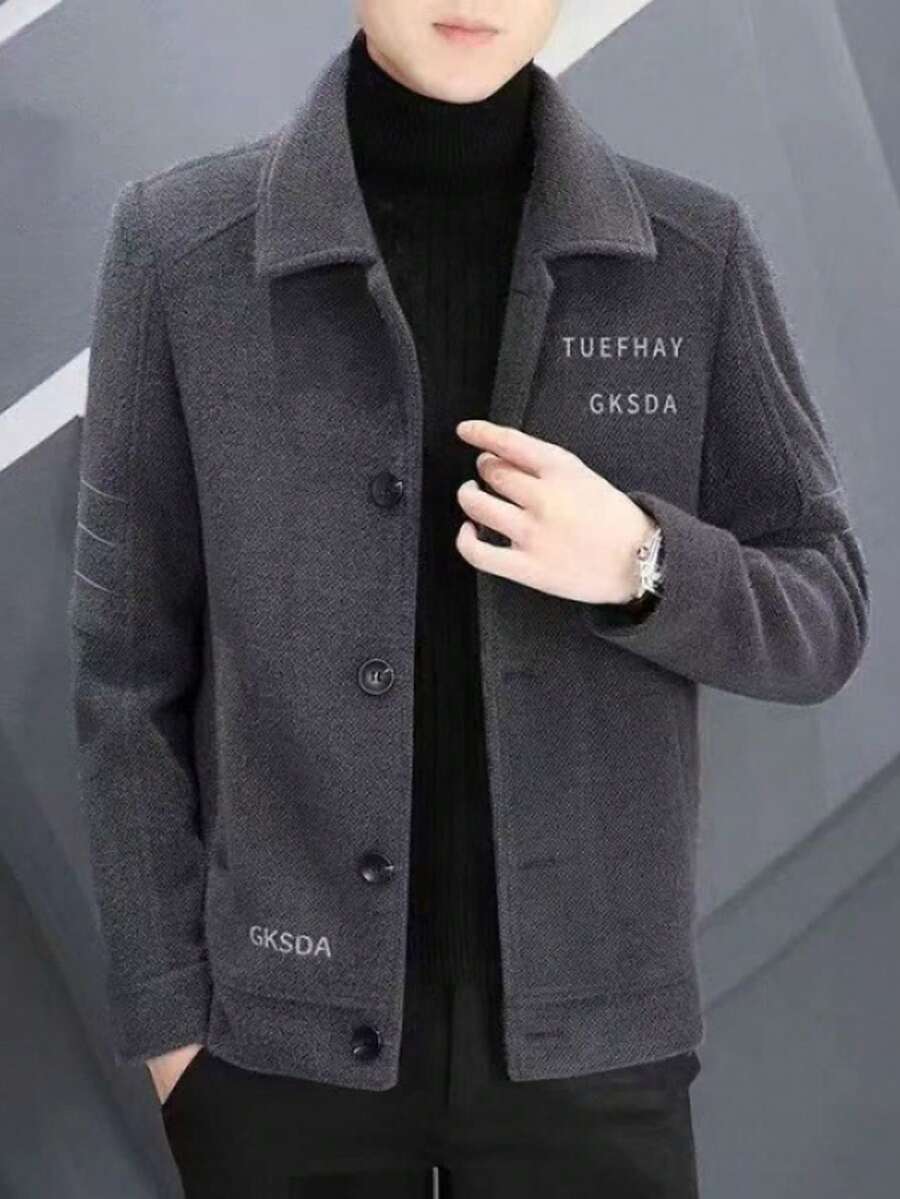 Chaqueta Con Capucha De Suéter De Punto De Moda Para Hombres - Gris Oscuro - Ver 1