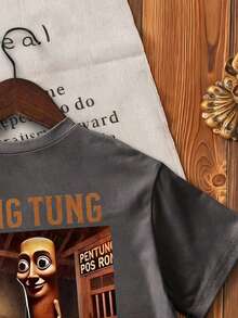 小男孩卡通印花短袖T恤 - 深灰色 - 查看 7