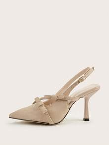 Apricot Faux Suede Butterfly Decor Pointed Toe Stiletto Heel Pumps, Versatile For Daily Wear, Banquet, Party, Fashion,High Heels - Apricot - View 4