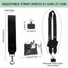 1pc Women's Adjustable Crossbody Phone Holder With Zipper Pouch, Black