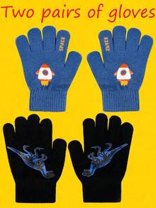 两双儿童秋冬户外运动手套，适合徒步、骑行、滑雪等运动，保暖舒适。可爱印花针织手套，男女童皆宜，防风防寒（适合4-10岁儿童）。 - 彩色 - 查看 11