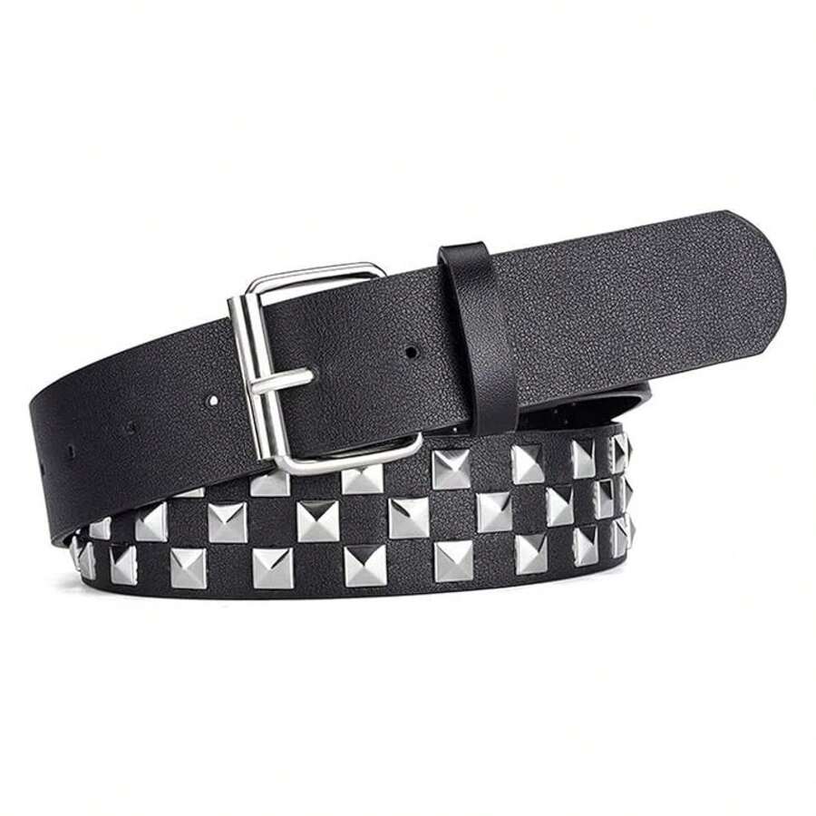 Women's Studded Belt Punk Rock Goth -Leather Spiked Belts For Fashion, Casual Wear - Gothic Style Thick Belts Black, X-Small - Large - 多色203 - 查看 1