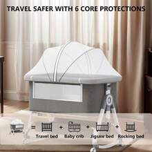 3-In-1 Baby Bassinet & Bedside Sleeper – Portable Folding Cradle With Adjustable Height, Wheels & Storage Basket – Travel-Ready Sleeping Crib For Newborns & Infants, Gray - Grey - View 6