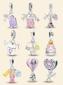 1pc Fashionable 925 Sterling Silver Shiny Heart Shaped Pendant, Suitable For Women Jewelry DIY Bracelet - Silver - View 2