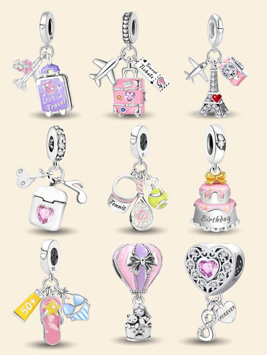 1pc Fashionable 925 Sterling Silver Shiny Heart Shaped Pendant, Suitable For Women Jewelry DIY Bracelet