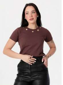 Women's Premium Blouse With Gold Eyelets - Modern And Sophisticated Style - 巧克力棕 - 查看 2