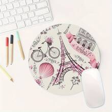 1个铁塔灰色树猫可爱鼠标垫，圆形办公桌鼠标垫，带防滑橡胶底座，迷你旅行鼠标垫，直径7.87英寸，适用于工作无线电脑笔记本电脑，办公桌配件，47克 - 彩色 - 查看 5