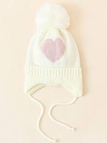 1 件婴儿保暖绒球护耳帽，心形提花针织帽，秋冬 - 1PC - 查看 9