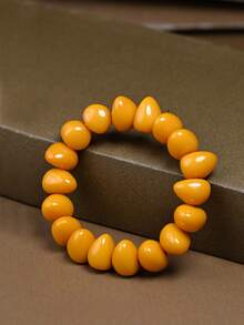 1 件独特琥珀蜂蜡手链 - 手工制作的天然宝石首饰 DIY 蜂蜡琥珀串珠弹性手链，男女皆宜，适合日常佩戴