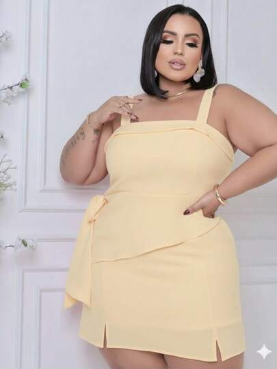 Conjunto Feminino Plus Size Short Saia e Blusa Assimétrica Cropped Alça Casual