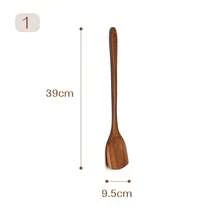 1pc Wooden Kitchen Long Handle Spatula, South American Chicken Wing Shaped Wood Non-Stick Wok Spatula, Kitchen Utensil With Hanging Design - Coffee Brown - View 8