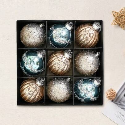 Christmas Ball Ornaments Set Of 9 Glitter Sequined Christmas Hanging Decorations For Christmas Tree