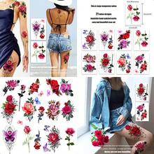 大判のバラの花の仮タトゥー 入れ墨 女性の仮タトゥー セクシーな蝶の花 - 写真の通り - チェックする 1