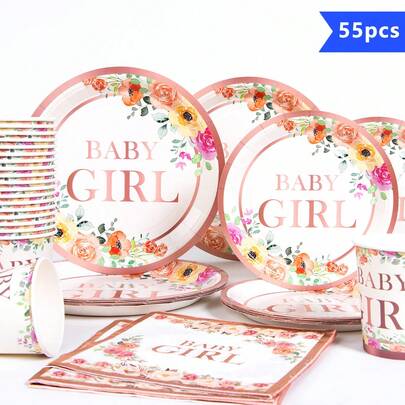 10pcs Red Flower Disposable Plate, Napkin And Cup Set, Includes Plates, Napkins And Cups, Suitable For 10 Guests, Disposable Paper Plates Party Supplies For Birthday, Wedding, Party, Family Picnic