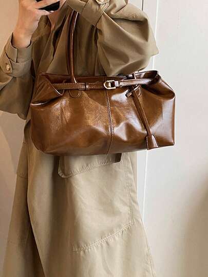 New Fashion Women's Large Capacity Handbag PU Shoulder Bag Women Simple Classic Design Business Style Fashion Women Commuter Bag Work Bag Internal Features Magnet Closure Double Handle Design Available In Four Colors Suitable For Women, Female College Students, Commuter And Business Travel, A Large Capacity Handbag, Easy To Carry, Work Handbag Women's Casual Shoulder Bag Work Hobo Bag Handbag