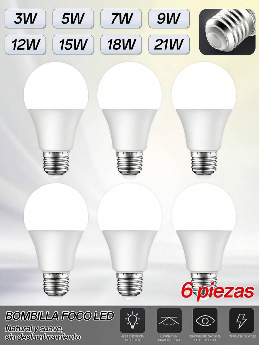 Lámpara LED blanca de 6500K, con luz suave,bombillas LED superbrillantes,con conector en rosca E27 estándar, es fácil de instalar, tiene una potencia de 3W/5W/7W/9W/12W/15W/18W/21W,110V Lampada sala de estar hogar Bombilla blanco,es energéticamente eficiente y tiene una hermética sellación, tiene una larga duración útil. Es adecuada para la iluminación interior y se puede utilizar en hogares y oficinas(1/6/10/20/30 Piezas)