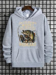 Men's Christmas Gray Sweatshirt Gray Hooded Fishing Theme Printed Sweatshirt - Men's gray casual sweatshirt, holiday men's sweatshirt, soft and comfortable fabric, machine washable, casual everyday wear, fun Christmas pattern design, washable casual top, men's Christmas sweatshirt, men's Christmas top - Gris - Ver 1