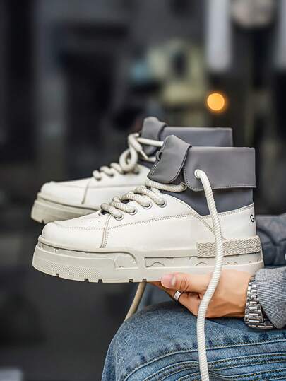 新款男士厚底高帮运动鞋，大码学生鞋，男士运动鞋