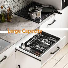 TFKI Silverware Drawer Organizer Expandable Utensil Tray For Kitchen Drawers  Flatware And Cutlery Holder Adjustable Plastic Storage For Utensil Like Spoons Forks Knives.Black - màu đen - Xem 5