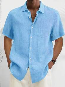 Vintage Casual Basic Plus Size Button Pocket Short Sleeve Shirt