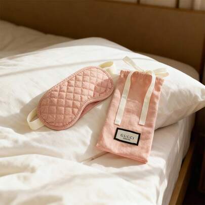 Gucci Adorable Pink Floral Travel Sleep Set - Cotton Eye Mask With Drawstring Bag, Cute Birthday Gift For Girlfriend & Bestie, Home & Travel Essential