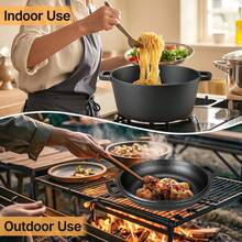 Senmeo 26cm (10.2") 2-In-1 Cast Iron Dutch Oven - Dual-Handle Deep Pot With Skillet Lid & Accessories - Black - View 8