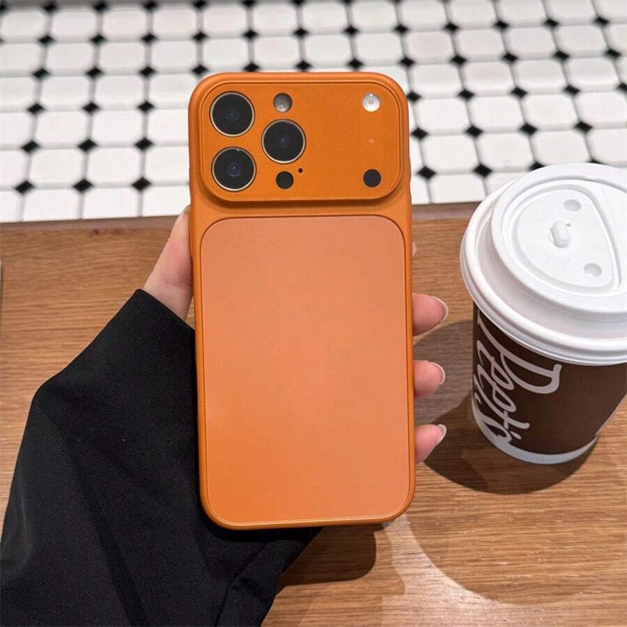 Shockproof Lens Protection Solid Color Material Compatible With IPhone 17 Pro Max Phone Case 16 Matte AG Skin Feel 15 Pro Large Window Original Machine Sense 13 Pro Max Full Coverage Lens Hard Protective Case 14 Pro Birthday Gift Mother's Day - Orange - View 1