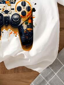 Camiseta casual de manga corta y cuello redondo con gráfico de videojuego para niño - Blanco - Ver 5