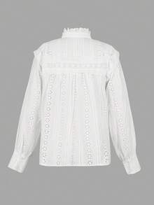 ii Vacation Style Solid Color Hollow Out Embroidery Women Top Spring White - White - View 9