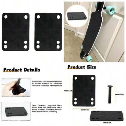 Black Rubber Skateboard Riser Pad Kit With Mounting Screws And Nuts - Enhance Your Longboard Skateboard Experience