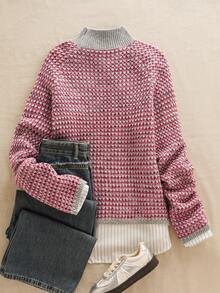 女士几何渐变针织套头毛衣 - 长袖舒适针织衫，适合秋冬季节 | 休闲日常穿着，柔软面料，度假必备 - 灰色 - 查看 2