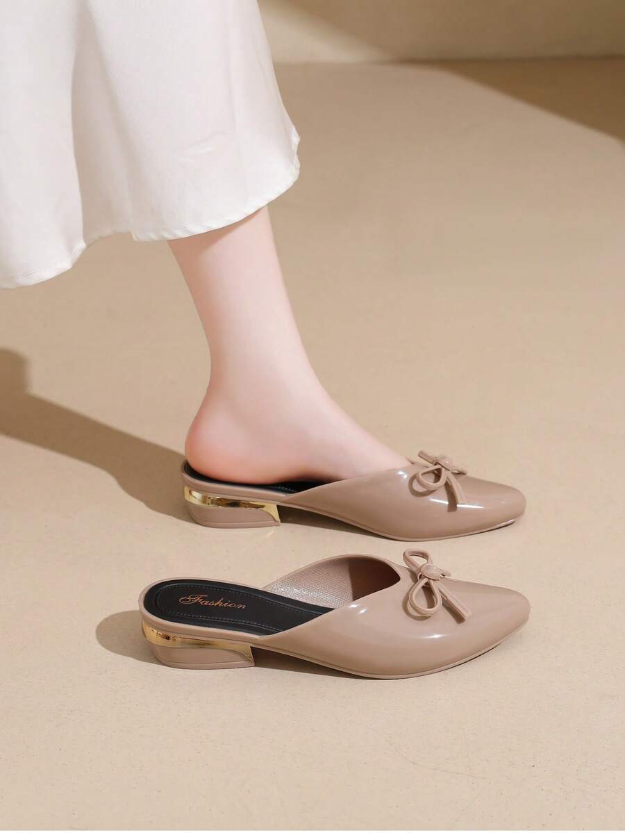 Women's Casual Solid Color Slip-On Mules - Khaki - View 1