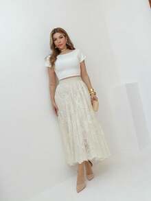 Lace Skirt With Butterfly Details. - 杏色 - 查看 3