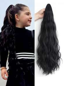 1件装黑色/棕色假发片，适合女孩儿童，合成长卷波浪马尾辫，爪夹式假发 - 彩色 - 查看 12