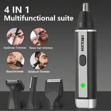 Kit de aseo profesional 4 en 1, recortador de vello de nariz y orejas recargable por USB, afeitadora de barba y cejas, herramientas de cuidado personal para hombres - Negro - Ver 5