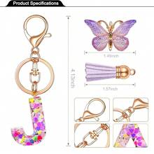 JINGUAZI Initial Letter Keychains For Women Tassel Butterfly Pink Purple Cute Car Keychain For Wallet Backpack Bag Charm{Inchcolor_nameinch:InchJ-Purpleinch} - J-ungu - View 4
